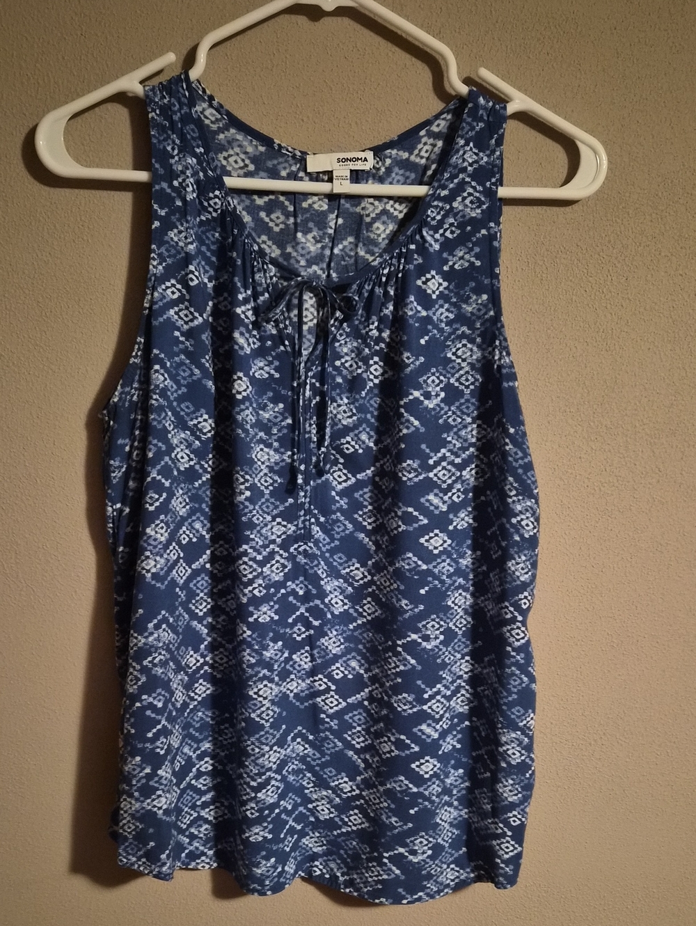 Sonoma Blue and White Tie-Front Sleeveless Top